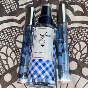 3 gingham bath & body works travel products